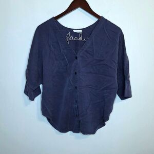 Vetta Washed Navy Boyfriend Shirt Button Up Top Size XS